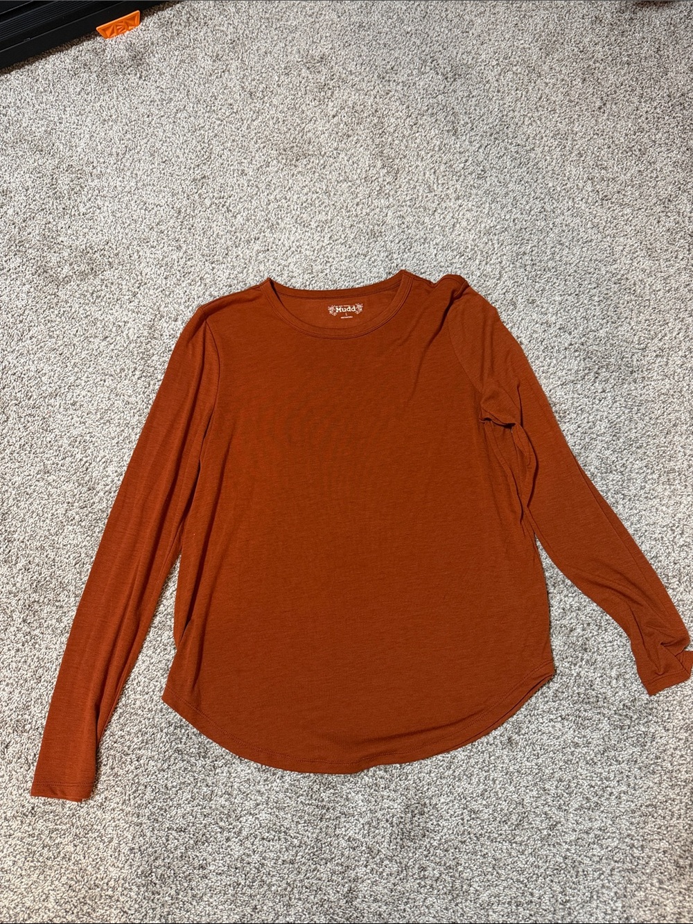 Long Sleeve Women's Crewneck Top in Rust Orange